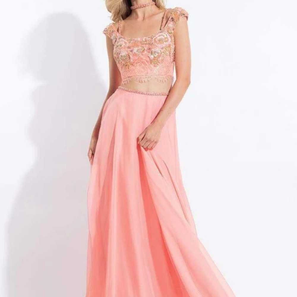 NWT Rachel Allan Cap Sleeve Floral Two-Piece Gown